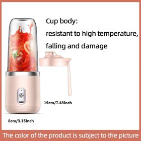 300ml Upgrade 6-page Steel Knife Fight Guide Wolf Rechargeable Portable Juicer Home Small Power Juice Cup (Model: 6 Blades Single Cup With Lid, Color: Pink)